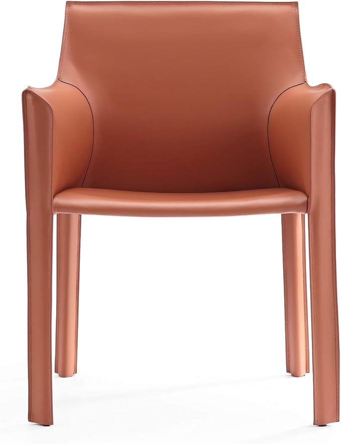Manhattan Comfort Vogue Modern Faux Leather Dining Chairs, Metal Frame, Comfortable Padded Seat, Fully Assembled Armchair Accent Furniture, Set of 2, Clay
