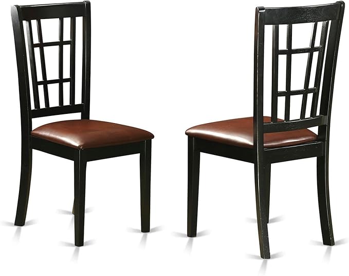 East West Furniture SUNI3-BCH-LC 3 Piece Kitchen Table Set Contains a Round Dining Table with Dropleaf & Shelves and 2 Faux Leather Dining Room Chairs, 42x42 Inch, Black & Cherry