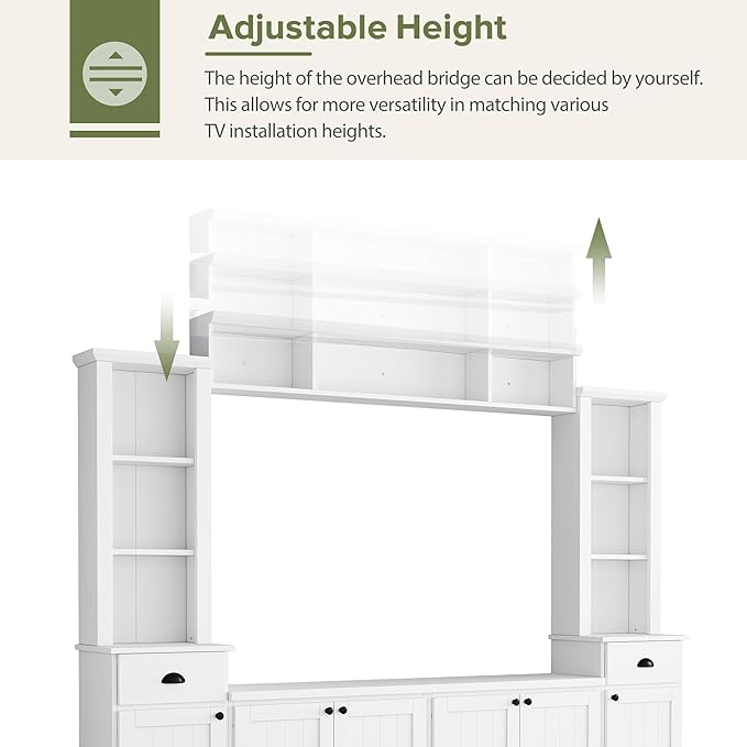 Merax Minimalism Entertainment Wall Unit with Bridge, Modern Media Console Table & Adjustable Storage Shelves for Living Room, Large TV Stand for Televisions Up to 75'', White