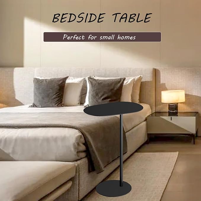C-Shaped Side Table, Iron End Table for Couch Sofa and Bed, Small Metal Black Side Tables for Living Room Bedroom (Black, High-24.8in/63cm)