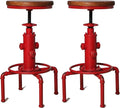 Topower Aged Antique Vintage Industrial Barstool Solid Wood Water Pipe Fire Hydrant Design Cafe Coffee Industrial Bar Stool Set of 2 Antique Red