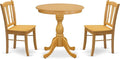 East West Furniture ESDL3-OAK-W 3 Piece Kitchen Table Set for Small Spaces Contains a Round Dining Room Table with Pedestal and 2 Solid Wood Seat Chairs, 30x30 Inch, Oak