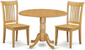 East West Furniture DLPO3-OAK-W 3 Piece Dining Room Furniture Set Contains a Round Kitchen Table with Dropleaf and 2 Dining Chairs, 42x42 Inch, Oak