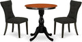 East West Furniture ESGA3-BCH-24 3 Piece Kitchen Table Set for Small Spaces Contains a Round Dining Room Table with Pedestal and 2 Black Linen Fabric Padded Chairs, 30x30 Inch, Black & Cherry