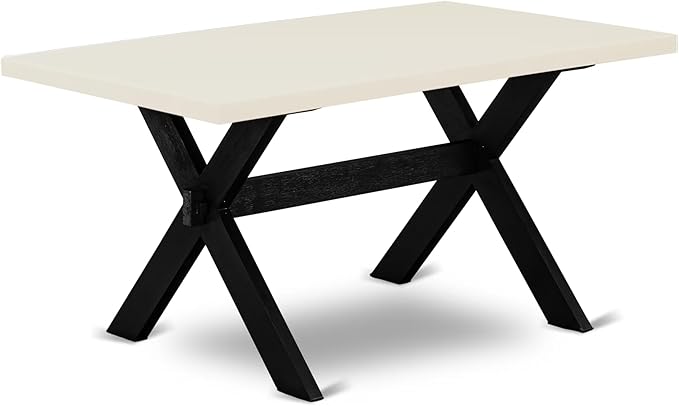 East West Furniture X626DR124-6 6 Piece Dining Table Set Contains a Rectangle Kitchen Table with X-Legs and 4 Black Color Linen Fabric Parson Chairs with a Bench, 36x60 Inch, Multi-Color