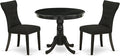 East West Furniture ANGA3-ABK-24 3 Piece Dinette Set for Small Spaces Contains a Round Kitchen Table with Pedestal and 2 Black Linen Fabric Parson Dining Chairs, 36x36 Inch, Wirebrushed Black