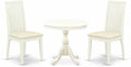 East West Furniture AMIP3-LWH-C 3 Piece Dining Set Contains a Round Dining Room Table with Pedestal and 2 Linen Fabric Upholstered Chairs, 36x36 Inch, Linen White