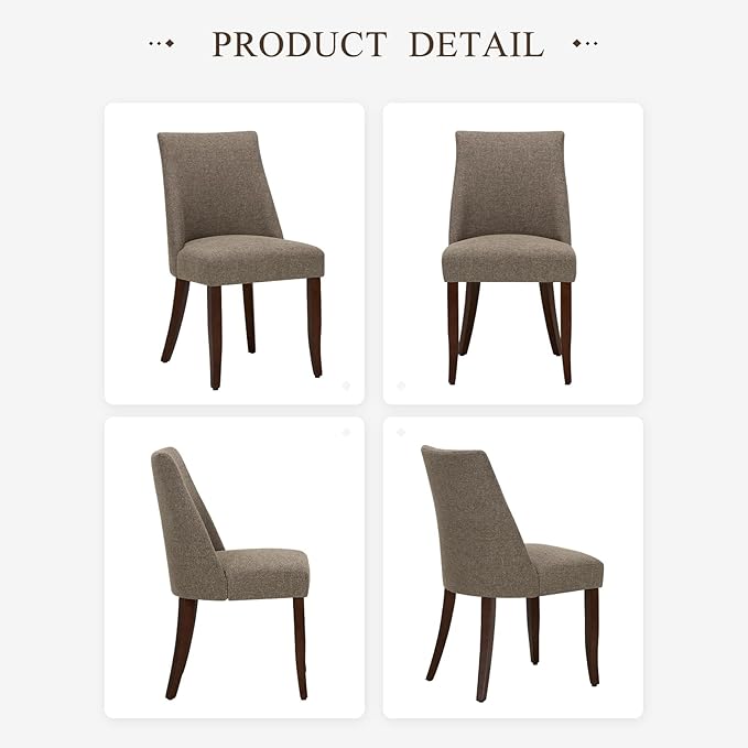 COLAMY Upholstered Dining Chairs Set of 6, Mid Century Modern Kitchen Chairs with Back, Farmhouse Fabric Side Dining Room Chairs with Wood Legs for Dining Room Restaurant, Brown