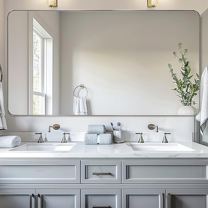 ANDY STAR Chrome Bathroom Mirrors for Over Sink, 30x55 Inch Polished Silver Mirror for Wall, Rectangular Metal Framed Vanity Mirror -Modern Clean Design with Superior Stainless Steel Frame