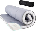 Tiita Queen Memory Foam Mattress Topper, 4" Thicken Futon Floor Mattress with Storage Bag and 2 Straps, Portable Roll Up Travel Car Camping Mattress Sleeping Pad, Grey
