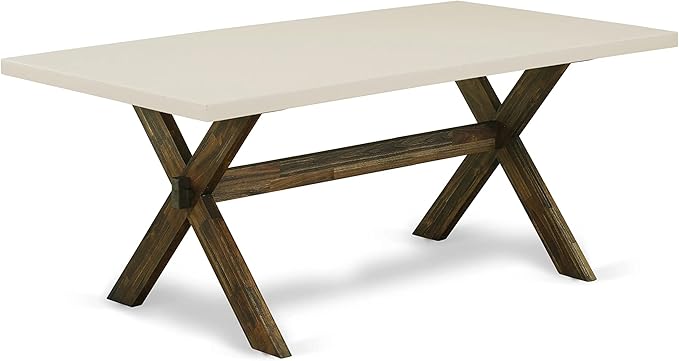 East West Furniture X727FL716-6 6 Piece Dining Set Contains a Rectangle Dining Room Table with X-Legs and 4 Dark Khaki Linen Fabric Parson Chairs with a Bench, 40x72 Inch, Multi-Color