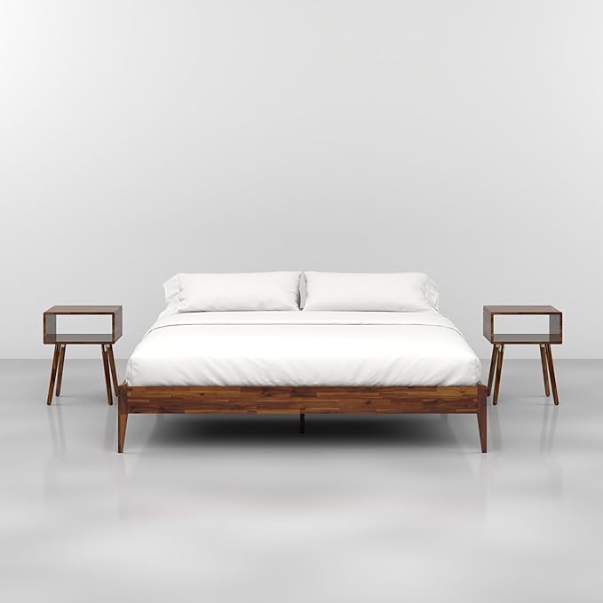 Bme Dinkee King Bed Frame Wood 15 Inch - Solid Wood Platform Bed Frame - Japanese Joinery Bed - Modern & Minimalist Style - Wood Slat Support - Easy Assembly - No Box Spring Needed - Chocolate