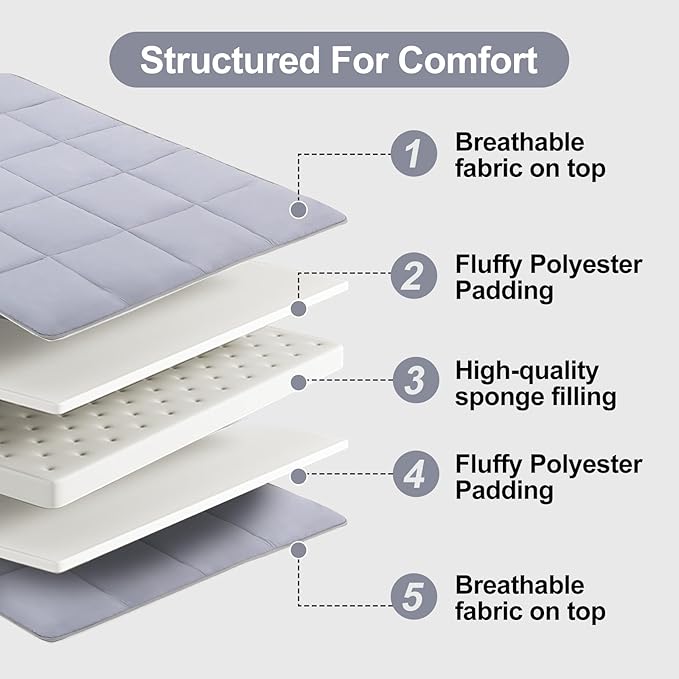 Tiita Floor Mattress Memory Foam Mattress Topper, 4" Thicken Futon Mattress with Storage Bag and 2 Straps, Portable Roll Up Travel Car Camping Mattress Sleeping Pad Full Size, Grey