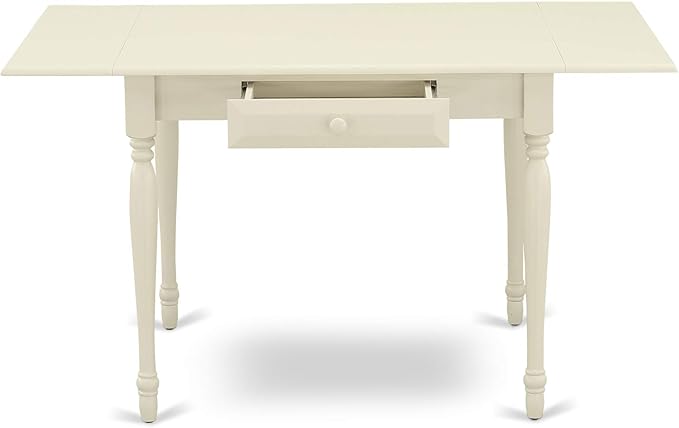 East West Furniture MZKE3-LWH-W 3 Piece Kitchen Table & Chairs Set Contains a Rectangle Dining Table with Dropleaf and 2 Dining Room Chairs, 36x54 Inch, Linen White