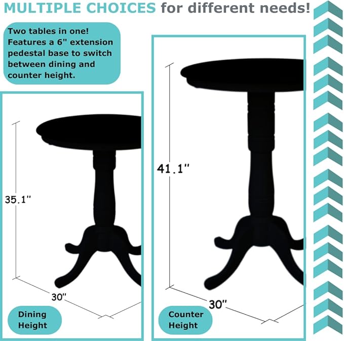 International Concepts 30" Round Top Pedestal Table, Bar Height-40.9", Black