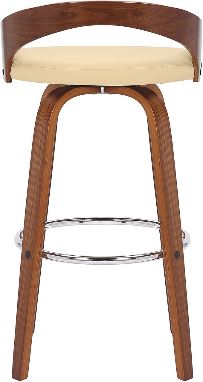 Armen Living Sonia 30" Bar Height Swivel Cream Faux Leather and Walnut Wood Bar Stool - Set of 4