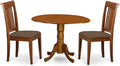 East West Furniture DLPO3-SBR-C 3 Piece Kitchen Table & Chairs Set Contains a Round Dining Room Table with Dropleaf and 2 Linen Fabric Upholstered Dining Chairs, 42x42 Inch, Saddle Brown