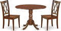 East West Furniture DLCL3-MAH-W 3 Piece Dining Table Set for Small Spaces Contains a Round Dining Room Table with Dropleaf and 2 Wooden Seat Chairs, 42x42 Inch, Mahogany