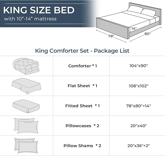 HEVUMYI King Comforter Set - 7-Piece All Season Bed in a Bag King, Ultra Soft Bedding Set with Comforter, Flat Sheet, Fitted Sheet, Pillowcases, Pillow Shams, Dark Grey