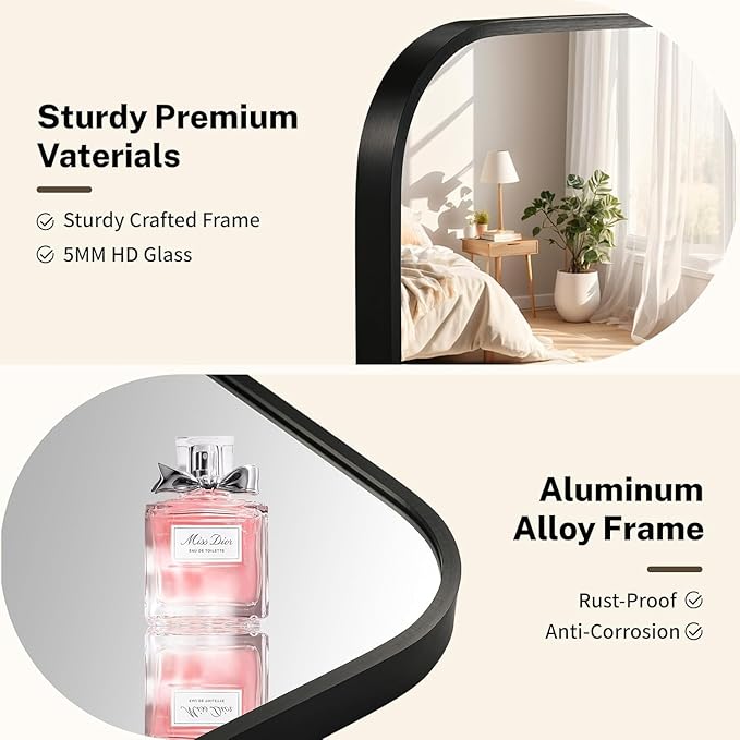 Black Bathroom Mirror, 24x32 Inch Aluminum Frame Rectangle Mirror, Anti-Rust, Tempered Glass, Wall Mirror for Over Sink, Vanity, Bedroom, Entryway, Horizontal/Vertical