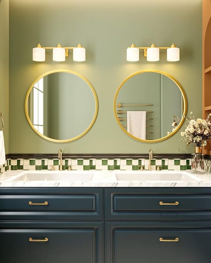 Growsun 30'' Gold Round Mirror, Circle Wall Mirror for Bathroom Vanity, Entryway Living Room with Metal Frame for Home Decor