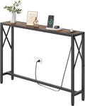 41.8" Console Table, Narrow Behind The Couch Table with Outlet, Industrial Skinny Stand for Hallway, Entryway, Living Room, Bedroom, 6.5 Feet Power Cord,Rustic Brown