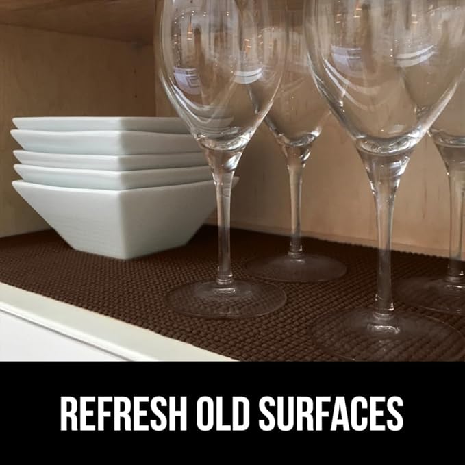 GORILLA GRIP powerGRIP Drawer Shelf and Cabinet Liner, Thick Strong Hold, Non-Adhesive Liners Protect Kitchen Cabinets and Cupboard, Bathroom Drawers, Easy Install, Breathable Mat, 12" x30', Chocolate