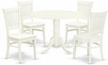 East West Furniture DLVA5-LWH-W 5 Piece Kitchen Table & Chairs Set Includes a Round Dining Room Table with Dropleaf and 4 Dining Chairs, 42x42 Inch, Linen White