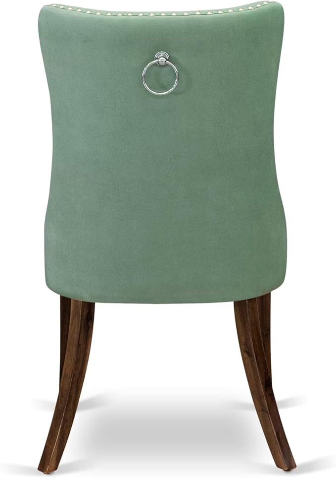 NEDA9-AWA-22 9-Piece Modern Dining Table Set Consists of a Kitchen Table and 8 Willow Green Polyester Dining Chairs with Button Tufted Back, 44x100 Inch, Antique Walnut