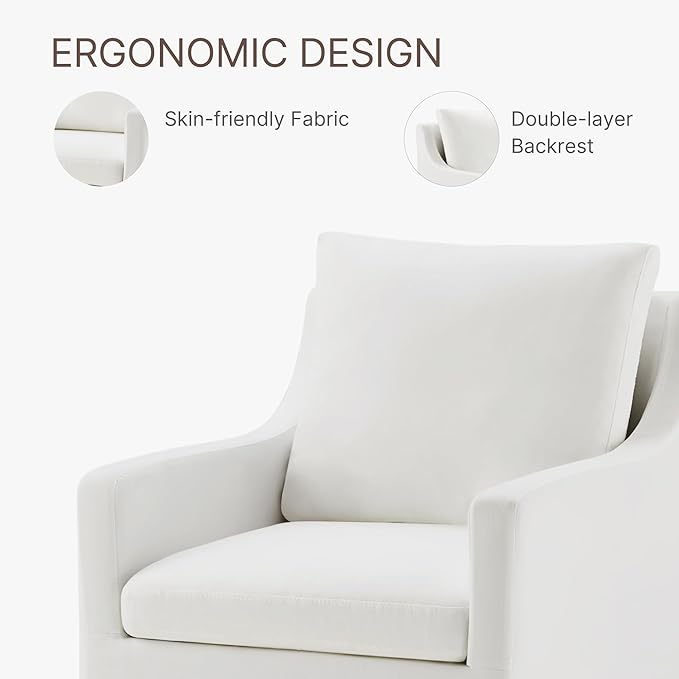 Upholstered Dining Chairs with Casters Washable Cover Side Deskchair with Rollers for Diningroom, Living Room, Cream, 1 Box