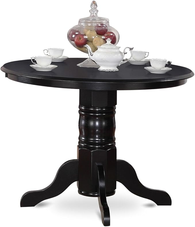East West Furniture SHEN5-BLK-69 5 Piece Dining Room Table Set Includes a Round Kitchen Table with Pedestal and 4 Black Faux Leather Parson Dining Chairs, 42x42 Inch, Black