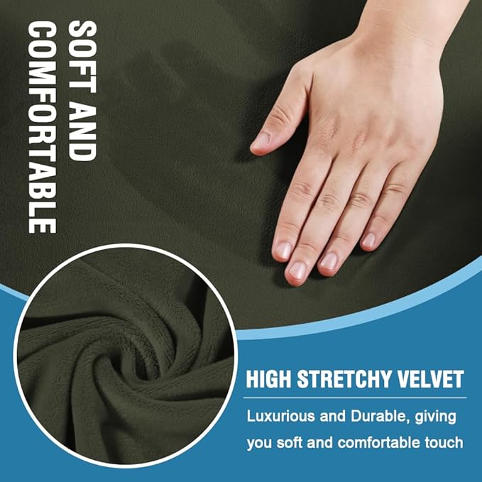 H.VERSAILTEX Sofa Cover 2 Piece T Cushion Armchair Slipcovers Thick Velvet Couch Cover Stretch T Cushion Sofa Covers for 1 Cushion Couch with 1 Individual T Cushion Covers, Olive