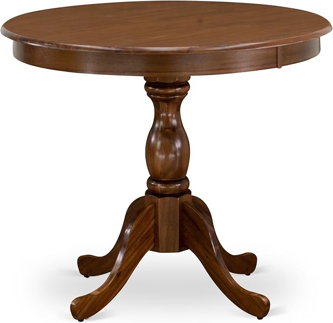 East West Furniture AMAB3-AWA-05 3 Piece Kitchen Table Set for Small Spaces Contains a Round Dining Room Table with Pedestal and 2 Grey Linen Fabric Parsons Chairs, 36x36 Inch, Walnut
