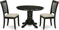East West Furniture SHDA3-BLK-C 3 Piece Dining Table Set for Small Spaces Contains a Round Kitchen Table with Pedestal and 2 Linen Fabric Kitchen Dining Chairs, 42x42 Inch, Black