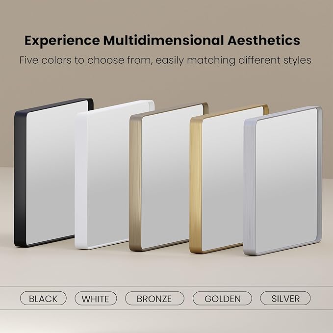 Brushed Nickel Bathroom Mirror 77x36 Inch, Brushed Silver Metal Frame Mirror Wall Mounted, Rounded Rectangle Bathroom Vanity Mirror, Tempered Glass, Anti-Rust, Horizontal/Vertical
