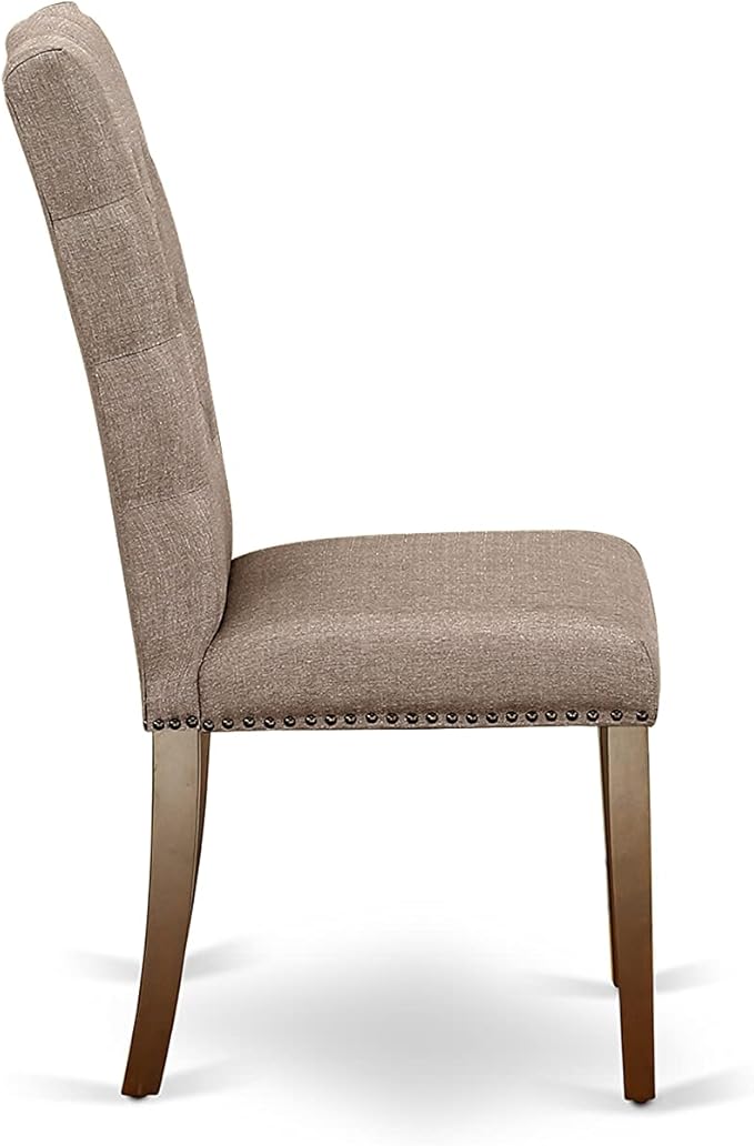 East West Furniture CAEL5-MAH-16 5 Piece Dining Table Set for 4 Includes a Rectangle Kitchen Table and 4 Dark Khaki Linen Fabric Parsons Dining Chairs, 36x60 Inch, Linen White