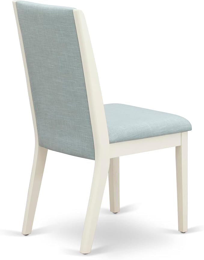 East West Furniture V027LA015-5 5 Piece Dining Room Table Set Includes a Rectangle Kitchen Table with V-Legs and 4 Baby Blue Linen Fabric Parson Dining Chairs, 40x72 Inch, Multi-Color