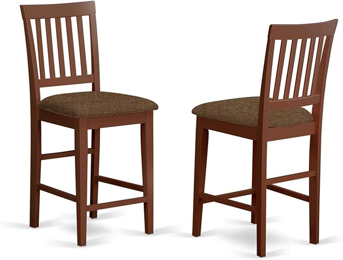 East West Furniture YAVN3-MAH-C 3 Piece Kitchen Counter Height Dining Table Set Contains a Rectangle Dining Room Table and 2 Linen Fabric Upholstered Chairs, 30x48 Inch, Mahogany