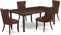 East West Furniture DODA5-MAH-26 5 Piece Dinette Set Consists of a Rectangle Dining Table with Butterfly Leaf and 4 Polyester Fabric Parson Chairs, 42x78 Inch, Mahogany