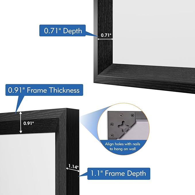 30x36 Inch Bathroom Mirror, Matte Black Framed Rectangle, 4MM Tempered Glass, Anti-Rust, Wall-Mounted Vanity Mirror for Bathroom & Bedroom - Hangs Horizontally or Vertically