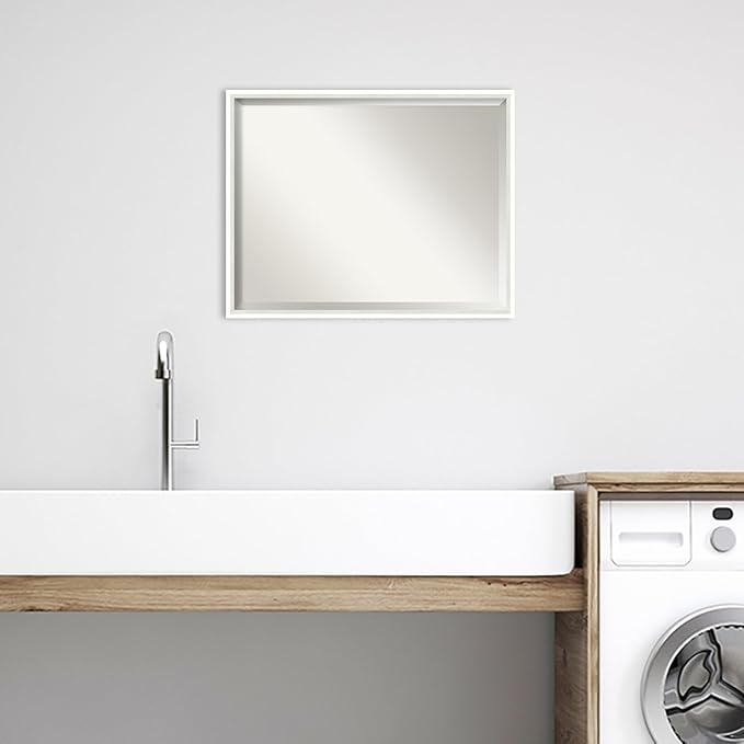 Amanti Art White Bathroom Mirror for Over Sink, 23x29 Lucie White Rectangle Vanity Mirror, Large Modern Wood Frame, Hangs Horizonally and Vertically, Bathroom Wall Decor, Beveled Edge from WI, USA