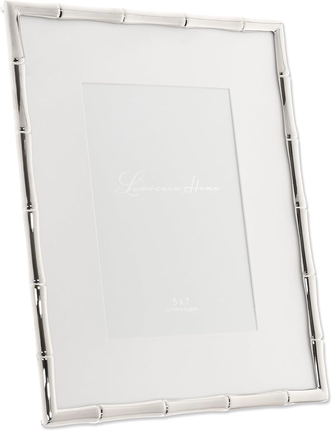 Lawrence Frames Bamboo Design Metal Frame, 8x10, Matted 5x7, Silver