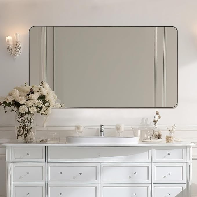 ANDY STAR Chrome Bathroom Mirrors for Over Sink, 24x48 Inch Polished Silver Mirror for Wall, Rectangular Metal Framed Vanity Mirror -Modern Clean Design with Superior Stainless Steel Frame