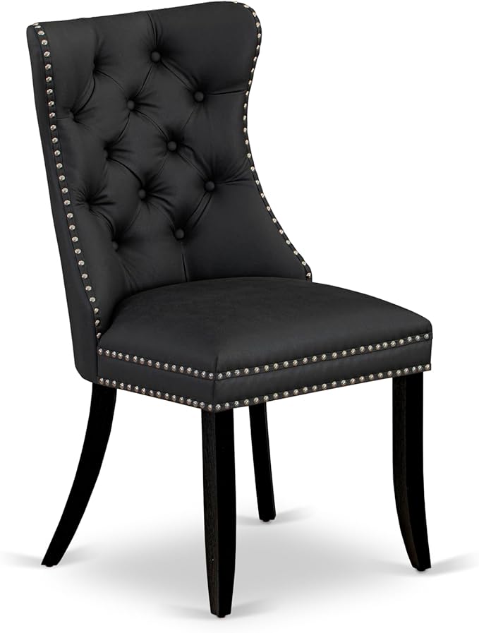 East West Furniture LGDA9-BLK-12 9 Piece Dining Table Set Consists of a Rectangle Kitchen Table with Butterfly Leaf and 8 Polyester Fabric Parson Chairs, 42x84 Inch, Black
