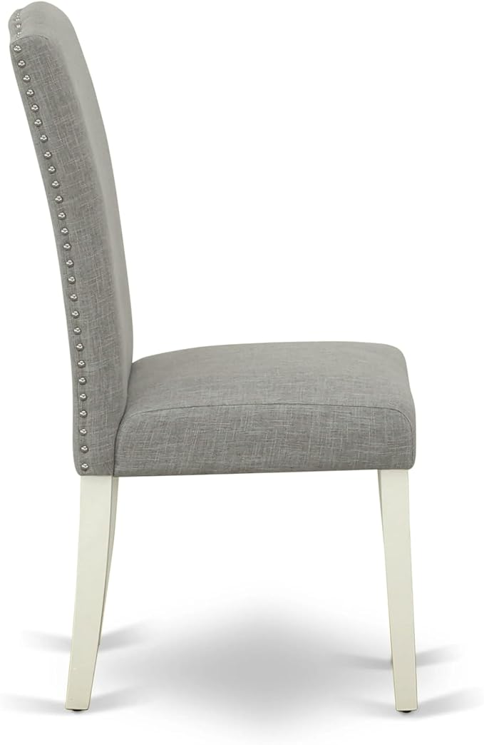 East West Furniture ANEN3-LWH-06 3 Piece Kitchen Table Set Contains a Round Dining Table with Pedestal and 2 Dark Shitake Linen Fabric Parson Dining Room Chairs, 36x36 Inch, Linen White