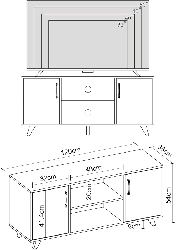 Panana TV Stand for TV up to 50 Inches, 2 Doors Entertainment Center with Open Shelves Storage, TV Console Unit for Living Room Bedroom (White)