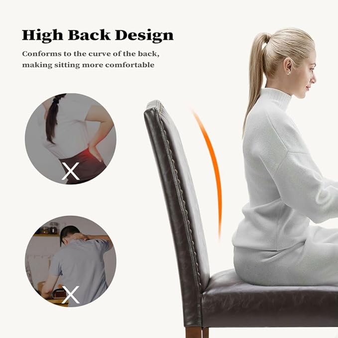 Kitchen Chairs Set of 2 Modern Upholstered Fabric Seat with Nailhead Trim and Ergonomic Lumbar Support for Living Room and Rustic Farmhouse Dining Area, Dark Brown