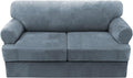 H.VERSAILTEX Sofa Cover 3 Piece T Cushion Loveseat Slipcovers Thick Velvet Couch Cover Stretch T Cushion Sofa Covers for 2 Cushion Couch with 2 Individual T Cushion Covers Washable, Stone Blue