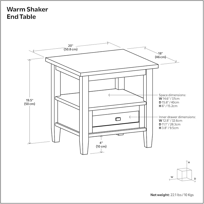 SIMPLIHOME Warm Shaker SOLID WOOD 20 inch Wide Rectangle Transitional End Table in White for the Living Room and Bedroom