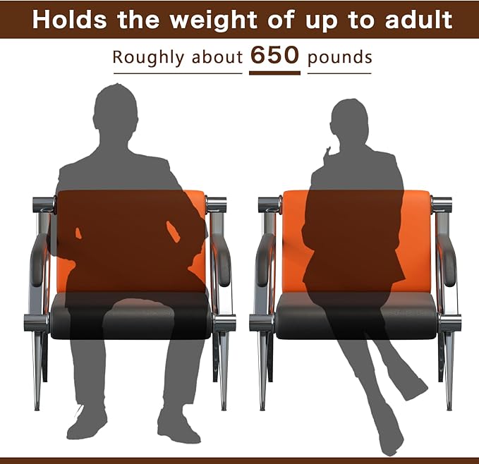 wonline 2Pcs Waiting Room Chair with Armrest PU Leather Office Furniture, Office Guest Seating Lobby Conference Reception Chairs for Airport Clinic Hospital Bank Salon Barber(Orange&Black)
